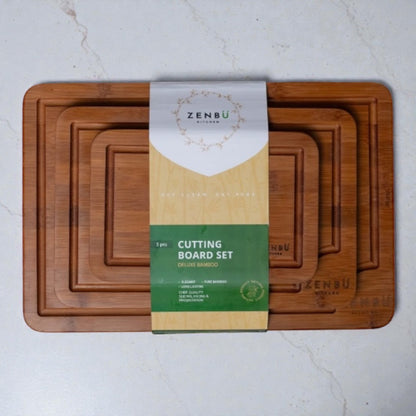 Zenbu Kitchen Bamboo Cutting Board Set – 3-Pack (Dark Bamboo)