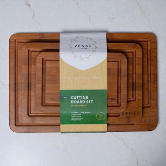Zenbu Kitchen Bamboo Cutting Board Set – 3-Pack (Dark Bamboo)