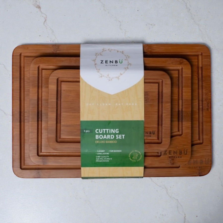 Zenbu Kitchen Bamboo Cutting Board Set – 3-Pack (Dark Bamboo)