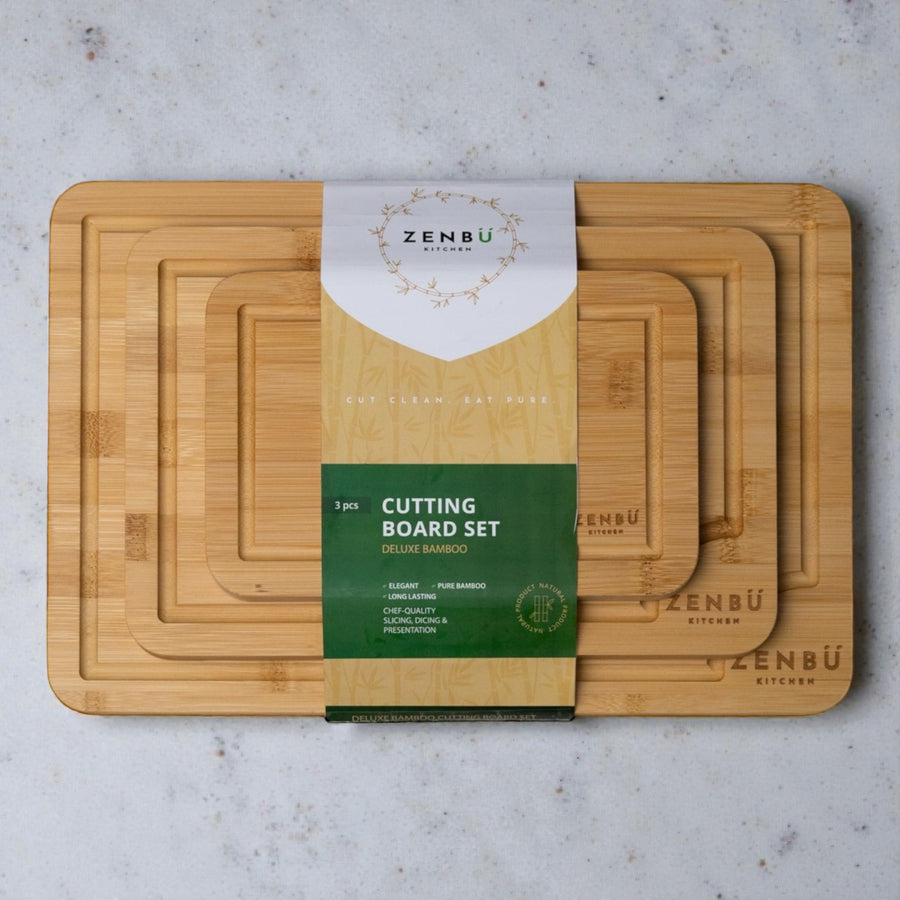 Zenbu Kitchen Bamboo Cutting Board Set – 3-Pack (Light Bamboo)